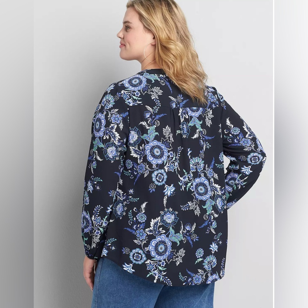 Lane Bryant Black Floral Notched Neck Women's Button-Up Blouse- Size 20 or 2X - Picture 3 of 11